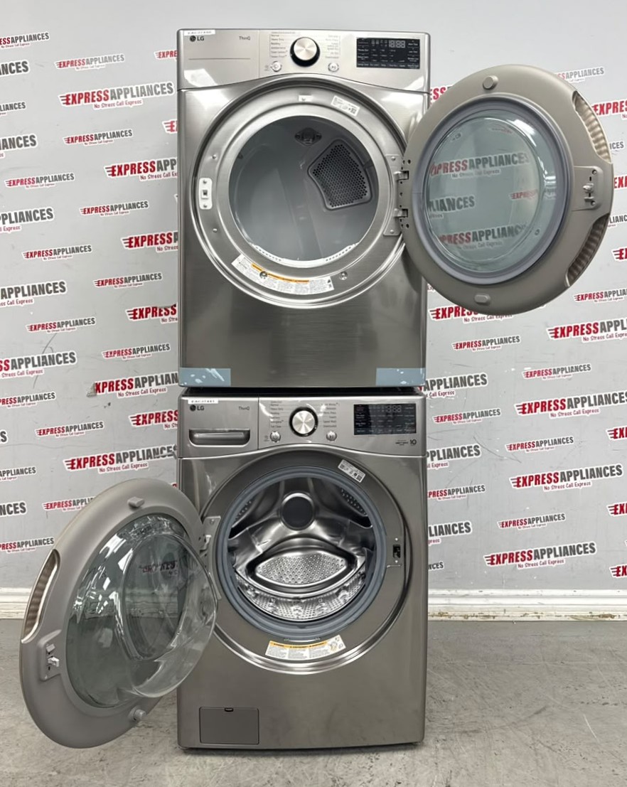Open Box LG 27” Front Load Washer and Electric Dryer Stackable Set WM3850HVA DLEX3850V For Sale Open Box LG 27” Front Load Washer and Electric Dryer Stackable Set WM3850HVA DLEX3850V For Sale