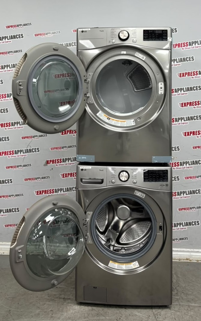 Open Box LG 27” Front Load Washer and Electric Dryer Stackable Set WM3850HVA DLEX3850V For Sale Open Box LG 27” Front Load Washer and Electric Dryer Stackable Set WM3850HVA DLEX3850V For Sale