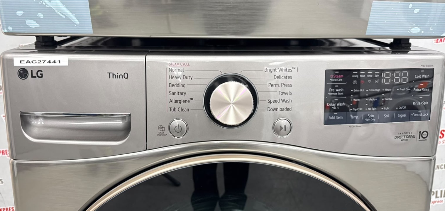 Open Box LG 27” Front Load Washer and Electric Dryer Stackable Set WM3850HVA DLEX3850V For Sale Open Box LG 27” Front Load Washer and Electric Dryer Stackable Set WM3850HVA DLEX3850V For Sale