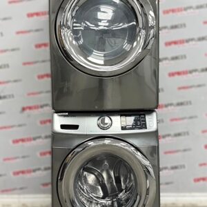 Used Samsung 27" Front Load Washer and Electric Dryer Stackable Set WF42H5200AP/A2 DV24H6200EP/AC For Sale