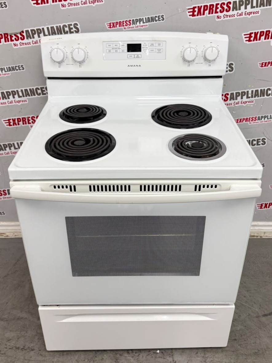 Used Amana 30” Freestanding Coil Stove YACR4303MFW For Sale Used Amana 30” Freestanding Coil Stove YACR4303MFW For Sale