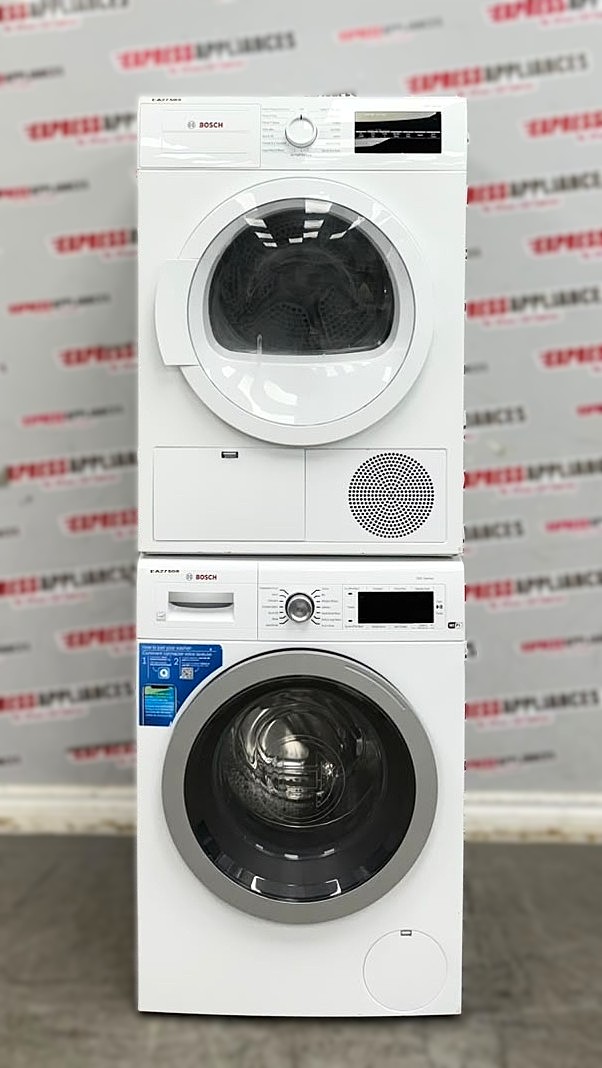 Used Bosch 24” Front Load Washer and Ventless Dryer Stackable Set WAW285H1UC/20 WTG86403UC/01 For Sale Used Bosch 24” Front Load Washer and Ventless Dryer Stackable Set WAW285H1UC/20 WTG86403UC/01 For Sale