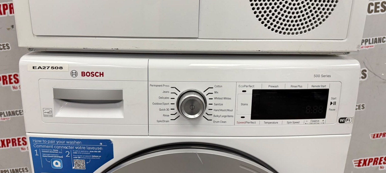 Used Bosch 24” Front Load Washer and Ventless Dryer Stackable Set WAW285H1UC/20 WTG86403UC/01 For Sale Used Bosch 24” Front Load Washer and Ventless Dryer Stackable Set WAW285H1UC/20 WTG86403UC/01 For Sale