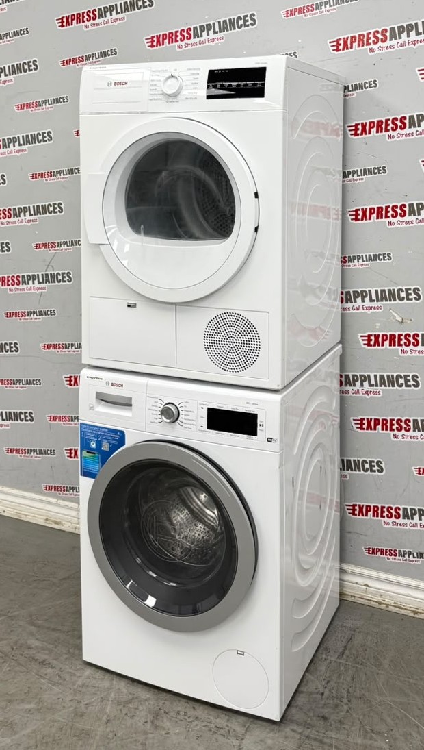 Used Bosch 24” Front Load Washer and Ventless Dryer Stackable Set WAW285H1UC/20 WTG86403UC/01 For Sale Used Bosch 24” Front Load Washer and Ventless Dryer Stackable Set WAW285H1UC/20 WTG86403UC/01 For Sale