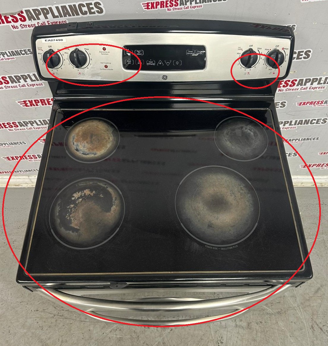 Used GE 30” Freestanding Glass Top Stove JCBP65SP1SS For Sale Used GE 30” Freestanding Glass Top Stove JCBP65SP1SS For Sale