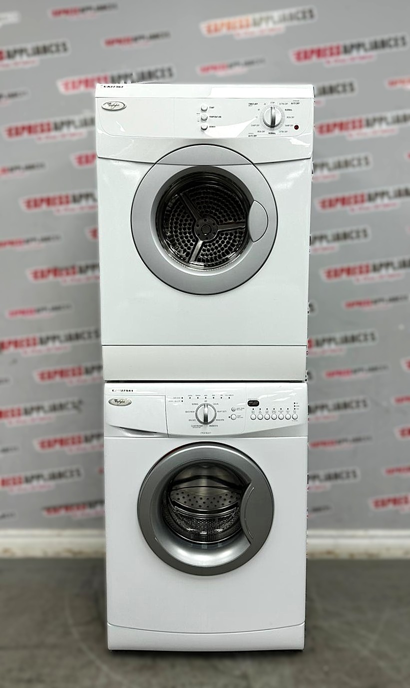 Used Whirlpool 24” Front Load Washer and Electric Dryer Stackable Set WFC7500VW2 YWED7500VW For Sale Used Whirlpool 24” Front Load Washer and Electric Dryer Stackable Set WFC7500VW2 YWED7500VW For Sale