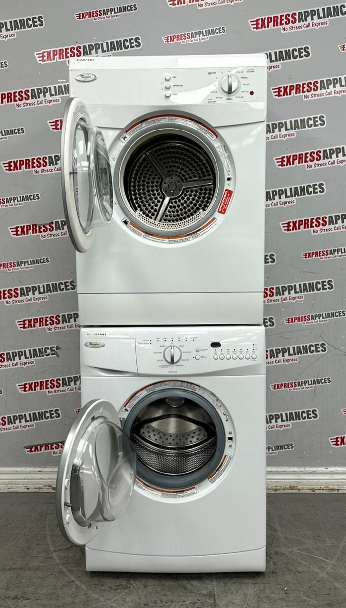 Used Whirlpool 24” Front Load Washer and Electric Dryer Stackable Set WFC7500VW2 YWED7500VW For Sale Used Whirlpool 24” Front Load Washer and Electric Dryer Stackable Set WFC7500VW2 YWED7500VW For Sale