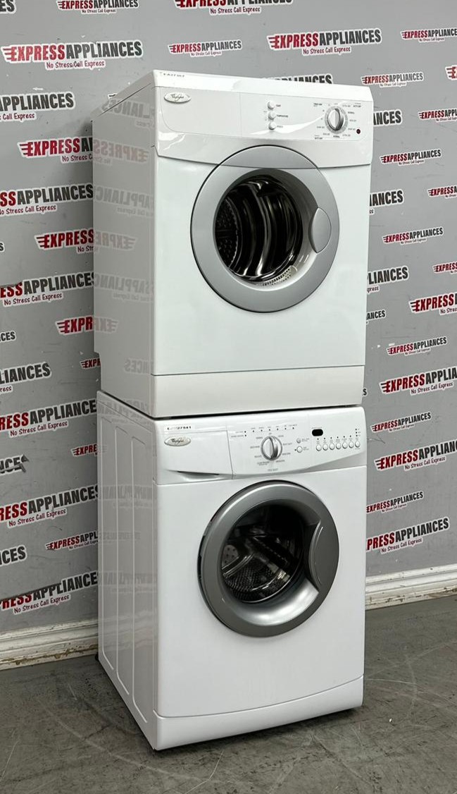 Used Whirlpool 24” Front Load Washer and Electric Dryer Stackable Set WFC7500VW2 YWED7500VW For Sale Used Whirlpool 24” Front Load Washer and Electric Dryer Stackable Set WFC7500VW2 YWED7500VW For Sale