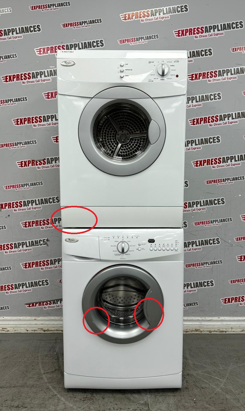 Used Whirlpool 24” Front Load Washer and Electric Dryer Stackable Set WFC7500VW2 YWED7500VW For Sale Used Whirlpool 24” Front Load Washer and Electric Dryer Stackable Set WFC7500VW2 YWED7500VW For Sale