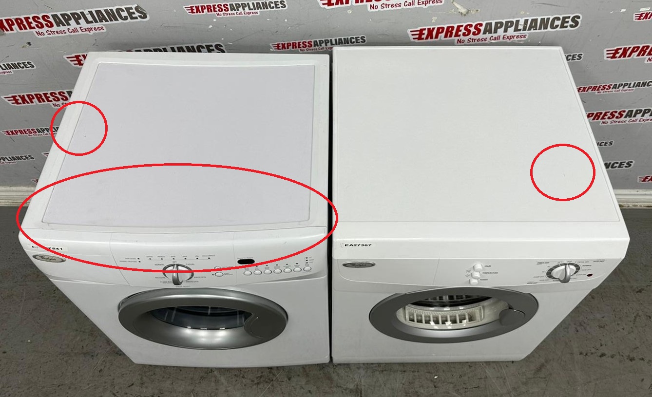 Used Whirlpool 24” Front Load Washer and Electric Dryer Stackable Set WFC7500VW2 YWED7500VW For Sale Used Whirlpool 24” Front Load Washer and Electric Dryer Stackable Set WFC7500VW2 YWED7500VW For Sale