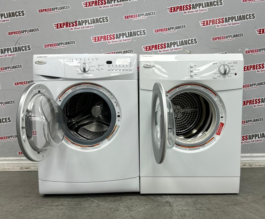 Used Whirlpool 24” Front Load Washer and Electric Dryer Stackable Set WFC7500VW2 YWED7500VW For Sale Used Whirlpool 24” Front Load Washer and Electric Dryer Stackable Set WFC7500VW2 YWED7500VW For Sale