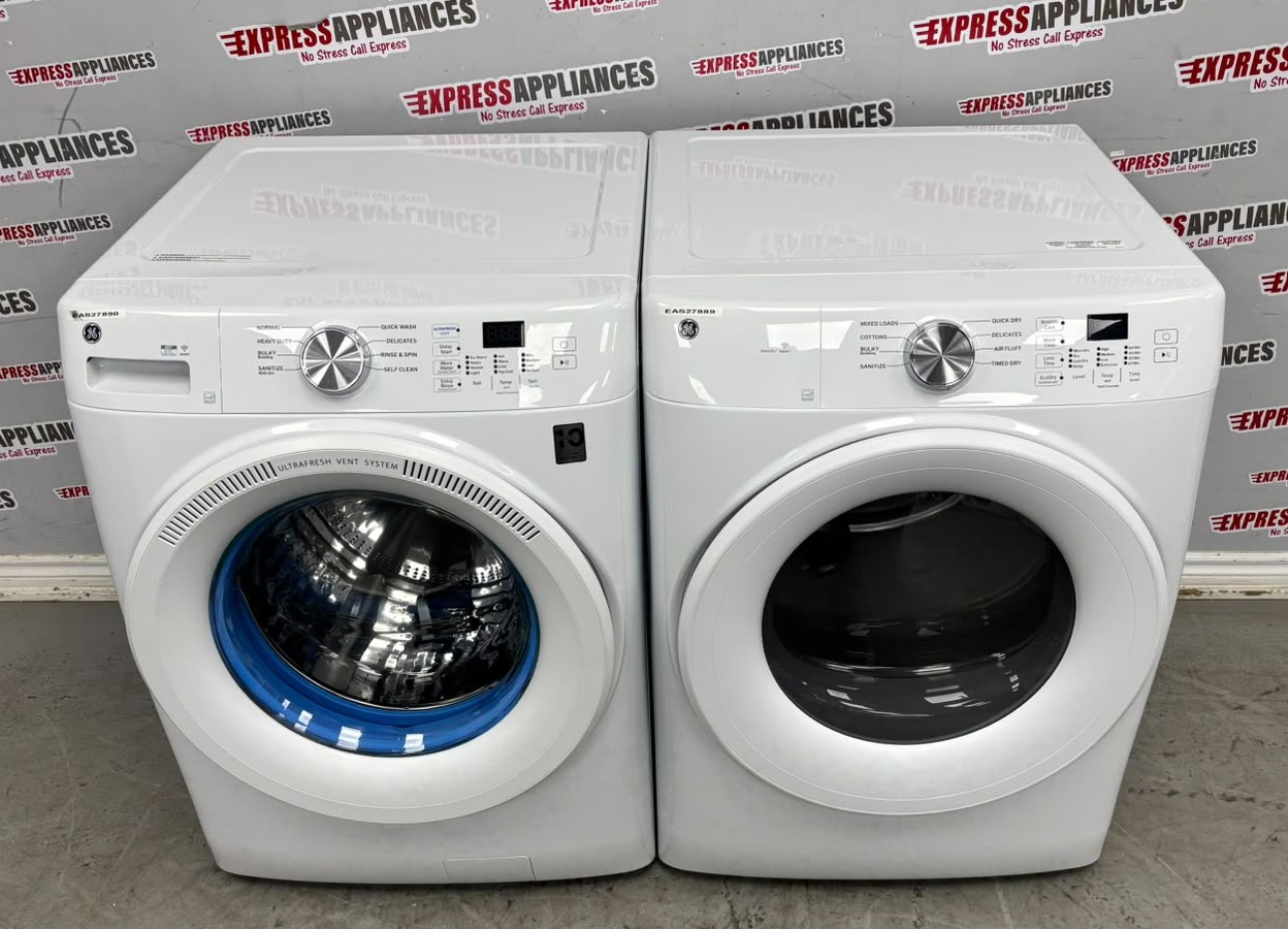 Open Box GE 28” Front Load Washer and Electric Dryer Stackable Set GFW350SSY0WW GFD35ESMY0WW For Sale Open Box GE 28” Front Load Washer and Electric Dryer Stackable Set GFW350SSY0WW GFD35ESMY0WW For Sale