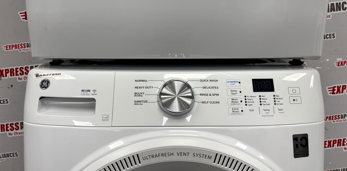 Open Box GE 28” Front Load Washer and Electric Dryer Stackable Set GFW350SSY0WW GFD35ESMY0WW For Sale Open Box GE 28” Front Load Washer and Electric Dryer Stackable Set GFW350SSY0WW GFD35ESMY0WW For Sale