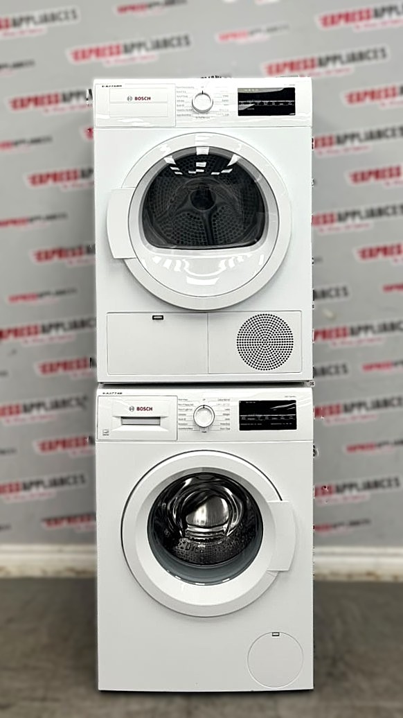 Used Bosch 24” Front Load Washer and Ventless Dryer Stackable Set WAT28400UC/20 WTG86400UC/08 For Sale Used Bosch 24” Front Load Washer and Ventless Dryer Stackable Set WAT28400UC/20 WTG86400UC/08 For Sale