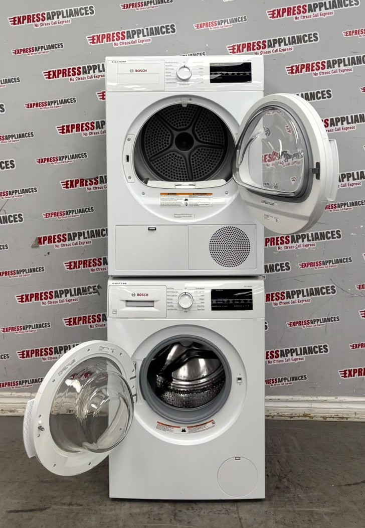 Used Bosch 24” Front Load Washer and Ventless Dryer Stackable Set WAT28400UC/20 WTG86400UC/08 For Sale Used Bosch 24” Front Load Washer and Ventless Dryer Stackable Set WAT28400UC/20 WTG86400UC/08 For Sale