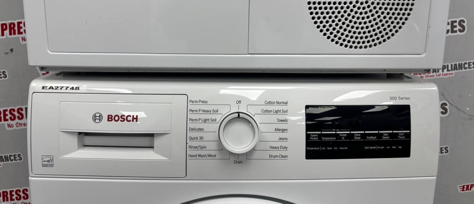 Used Bosch 24” Front Load Washer and Ventless Dryer Stackable Set WAT28400UC/20 WTG86400UC/08 For Sale Used Bosch 24” Front Load Washer and Ventless Dryer Stackable Set WAT28400UC/20 WTG86400UC/08 For Sale