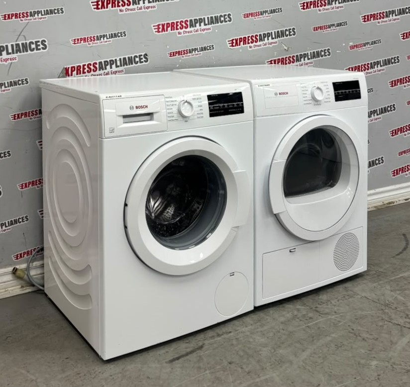 Used Bosch 24” Front Load Washer and Ventless Dryer Stackable Set WAT28400UC/20 WTG86400UC/08 For Sale Used Bosch 24” Front Load Washer and Ventless Dryer Stackable Set WAT28400UC/20 WTG86400UC/08 For Sale