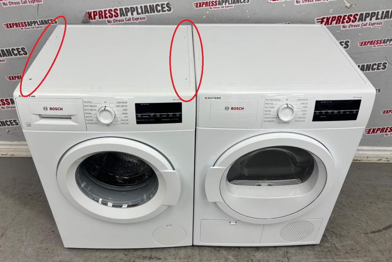Used Bosch 24” Front Load Washer and Ventless Dryer Stackable Set WAT28400UC/20 WTG86400UC/08 For Sale Used Bosch 24” Front Load Washer and Ventless Dryer Stackable Set WAT28400UC/20 WTG86400UC/08 For Sale