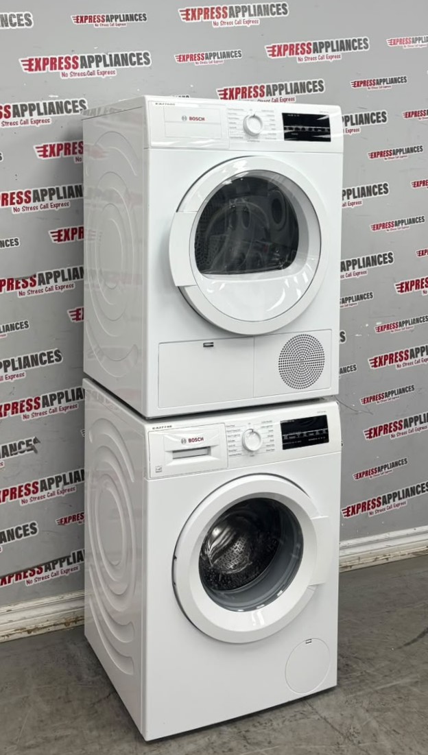 Used Bosch 24” Front Load Washer and Ventless Dryer Stackable Set WAT28400UC/20 WTG86400UC/08 For Sale Used Bosch 24” Front Load Washer and Ventless Dryer Stackable Set WAT28400UC/20 WTG86400UC/08 For Sale