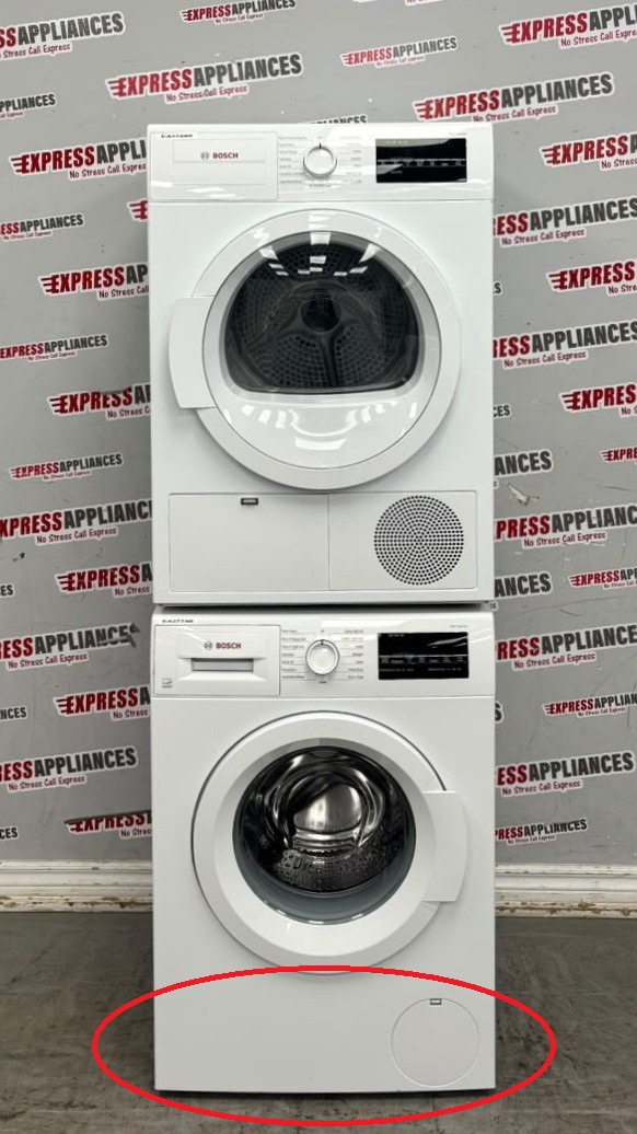 Used Bosch 24” Front Load Washer and Ventless Dryer Stackable Set WAT28400UC/20 WTG86400UC/08 For Sale Used Bosch 24” Front Load Washer and Ventless Dryer Stackable Set WAT28400UC/20 WTG86400UC/08 For Sale