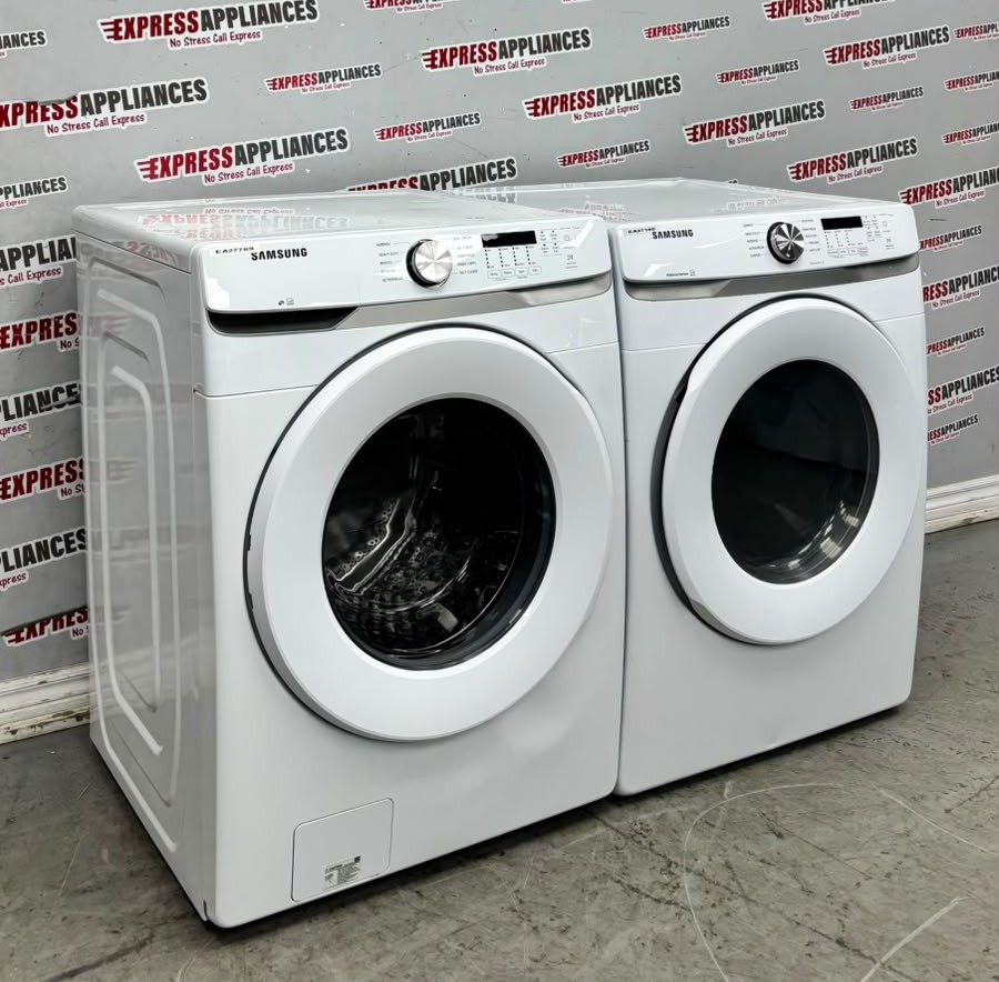 Used Samsung 27” Front Load Washer and Electric Dryer Stackable Set WF45T6000AW/A5 DVE45T6005W/AC For Sale Used Samsung 27” Front Load Washer and Electric Dryer Stackable Set WF45T6000AW/A5 DVE45T6005W/AC For Sale