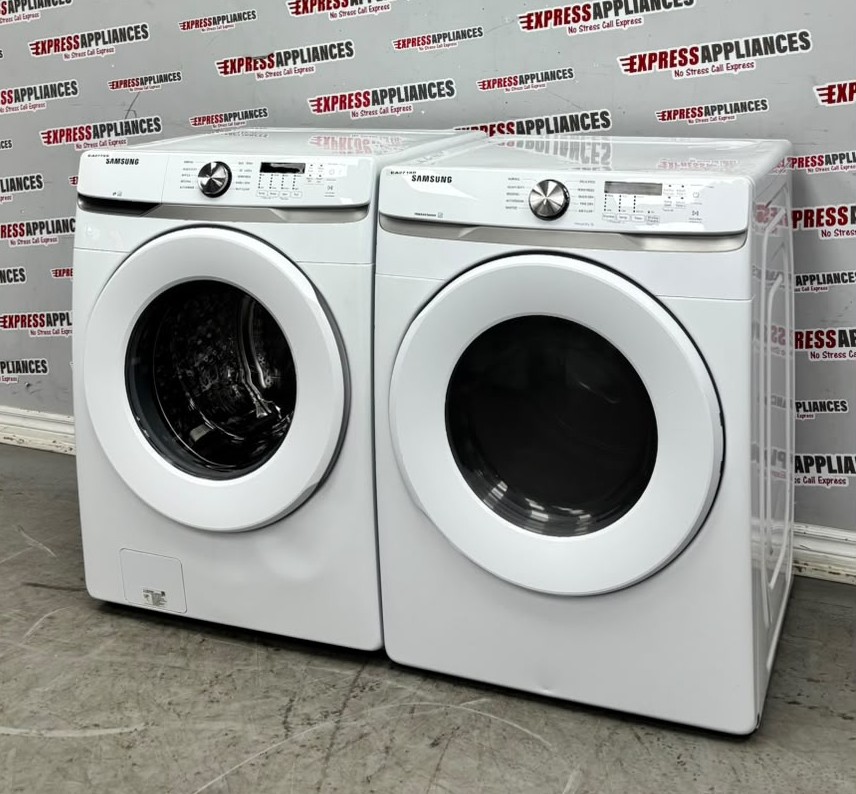 Used Samsung 27” Front Load Washer and Electric Dryer Stackable Set WF45T6000AW/A5 DVE45T6005W/AC For Sale Used Samsung 27” Front Load Washer and Electric Dryer Stackable Set WF45T6000AW/A5 DVE45T6005W/AC For Sale