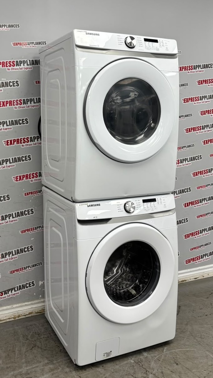 Used Samsung 27” Front Load Washer and Electric Dryer Stackable Set WF45T6000AW/A5 DVE45T6005W/AC For Sale Used Samsung 27” Front Load Washer and Electric Dryer Stackable Set WF45T6000AW/A5 DVE45T6005W/AC For Sale