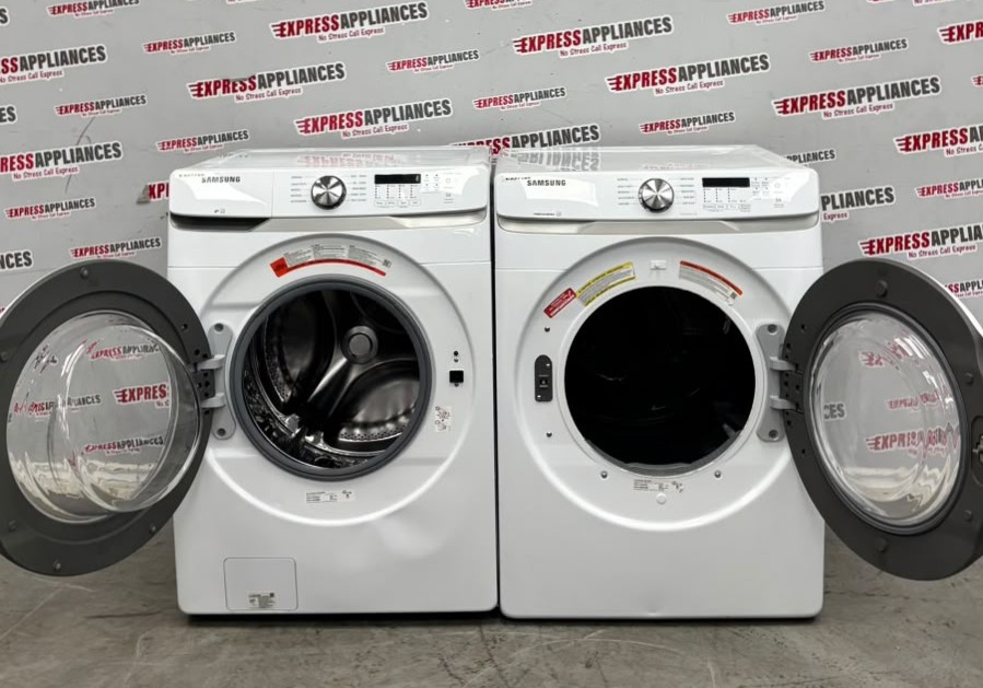 Used Samsung 27” Front Load Washer and Electric Dryer Stackable Set WF45T6000AW/A5 DVE45T6005W/AC For Sale Used Samsung 27” Front Load Washer and Electric Dryer Stackable Set WF45T6000AW/A5 DVE45T6005W/AC For Sale