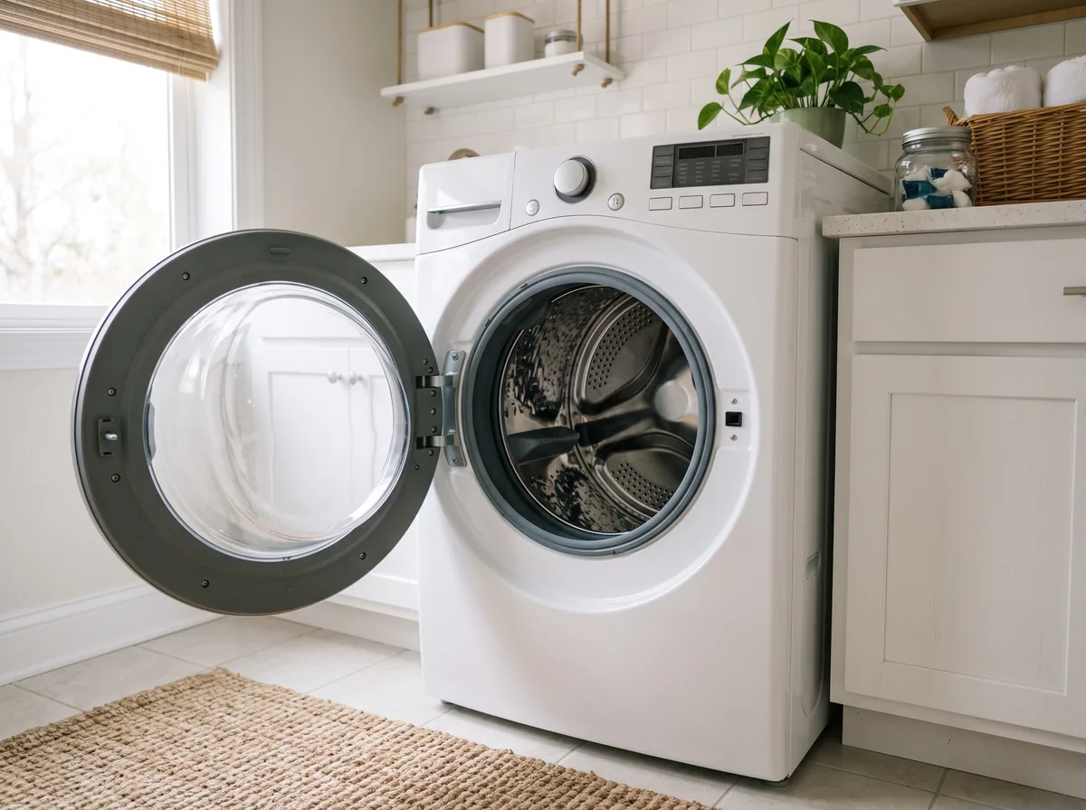 Checking a used washer drum and door seal during a seller meetup